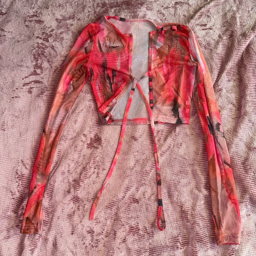 Maddy Perez style y2k sheer long sleeve tie top